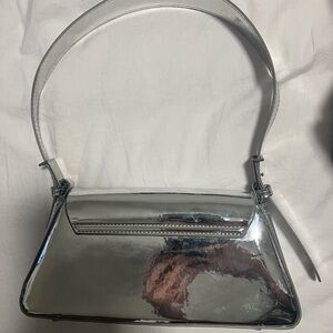 like new zara silver shoulder bag